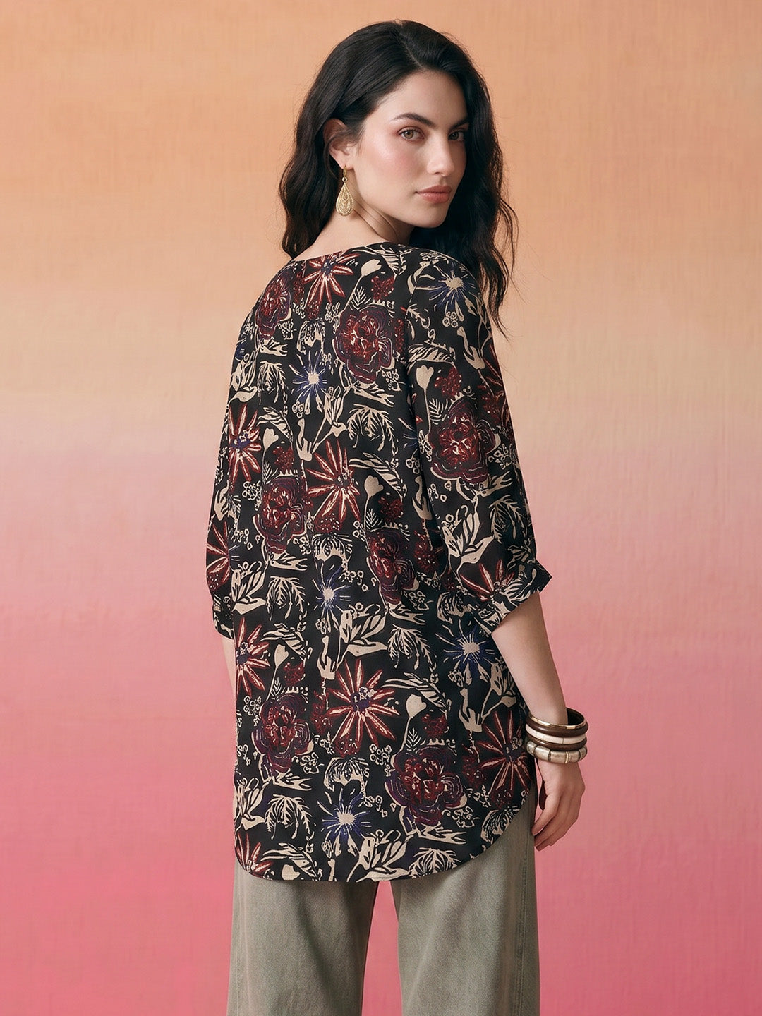 Janasya Black Shirt Style Cotton Tunic - Dista