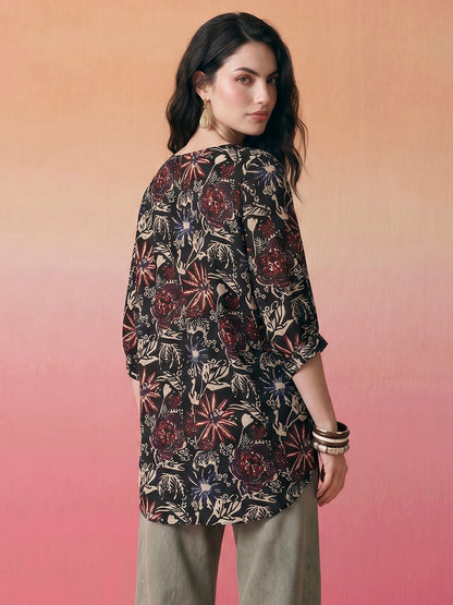 Janasya Black Shirt Style Cotton Tunic - Dista