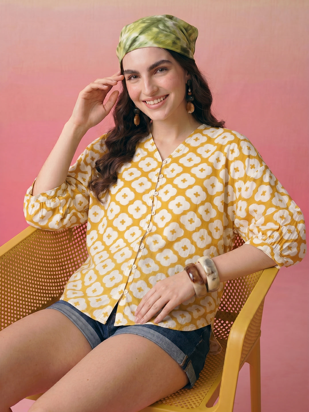 Janasya Yellow Asymmetric Cotton Tunic - Dista