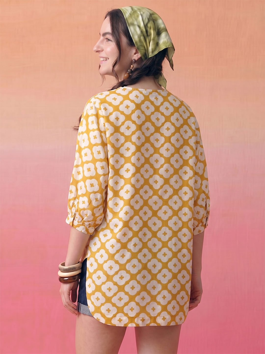 Janasya Yellow Asymmetric Cotton Tunic - Dista