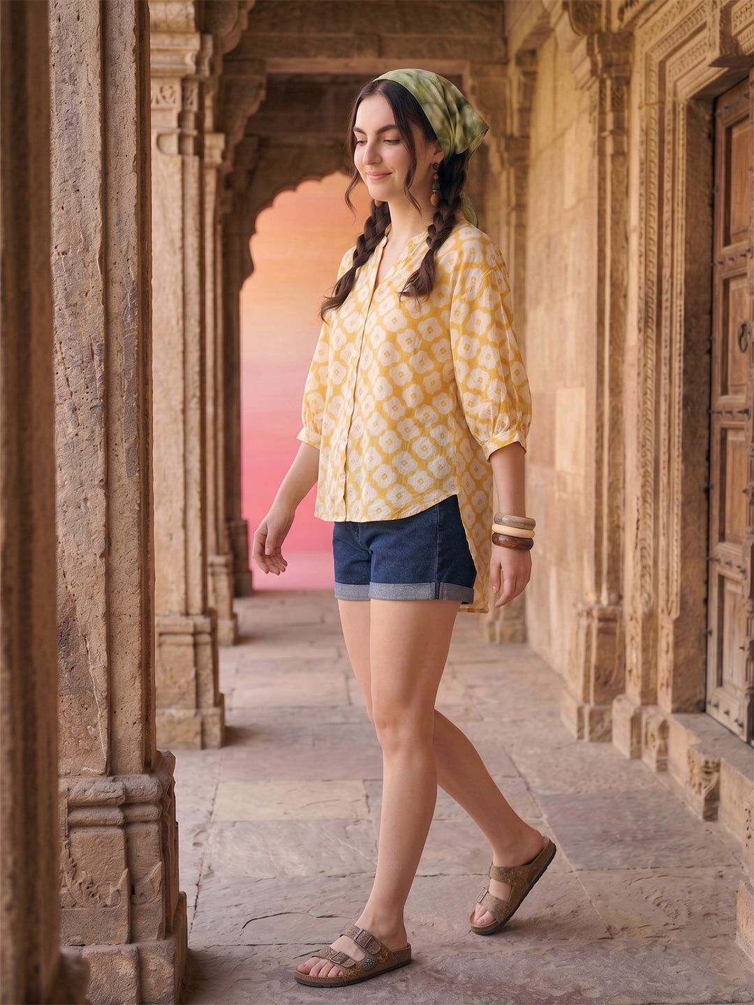 Janasya Yellow Asymmetric Cotton Tunic - Dista