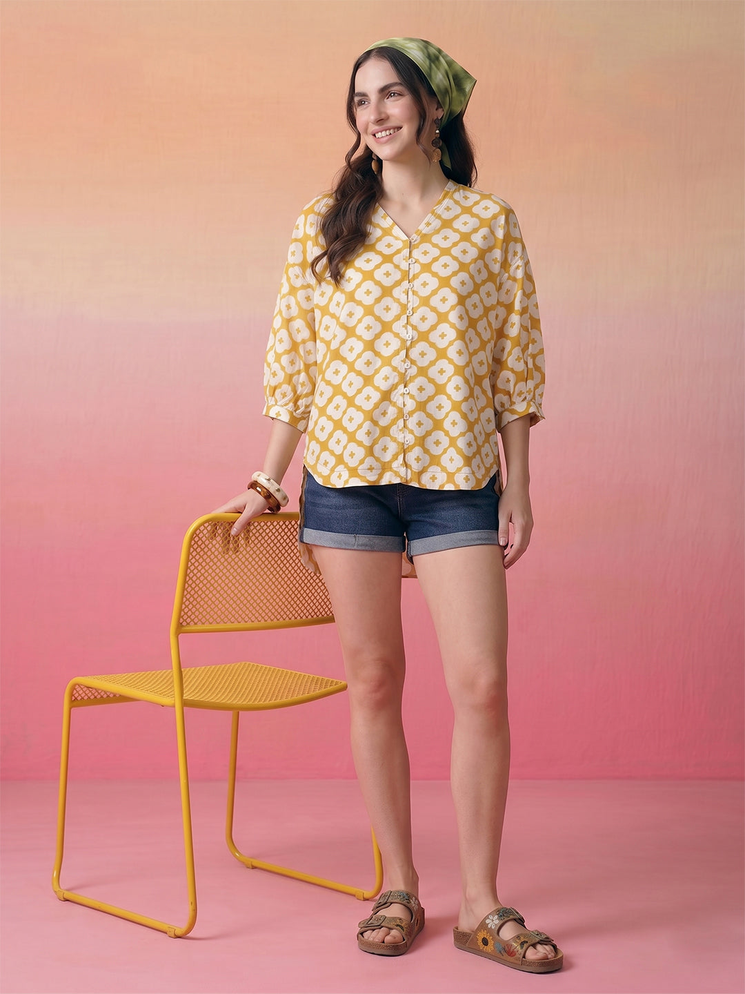 Janasya Yellow Asymmetric Cotton Tunic - Dista