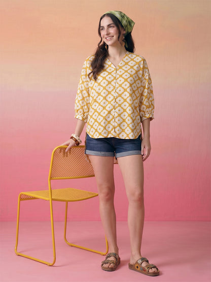 Janasya Yellow Asymmetric Cotton Tunic - Dista