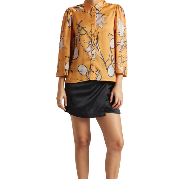 Zaccai Women's Mustard Satin Abstract Top - Distacart