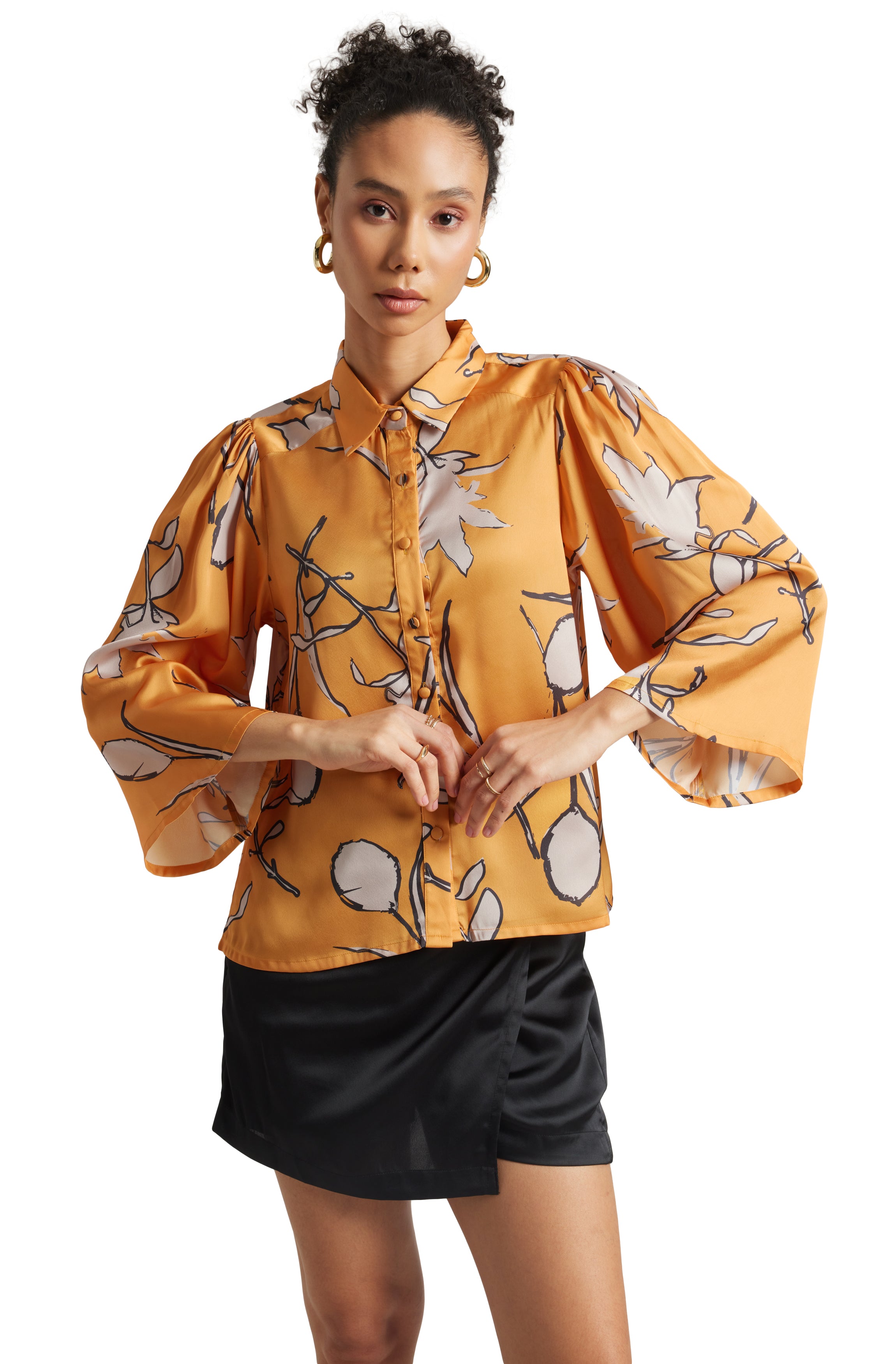 Zaccai Women's Mustard Satin Abstract Top - Distacart