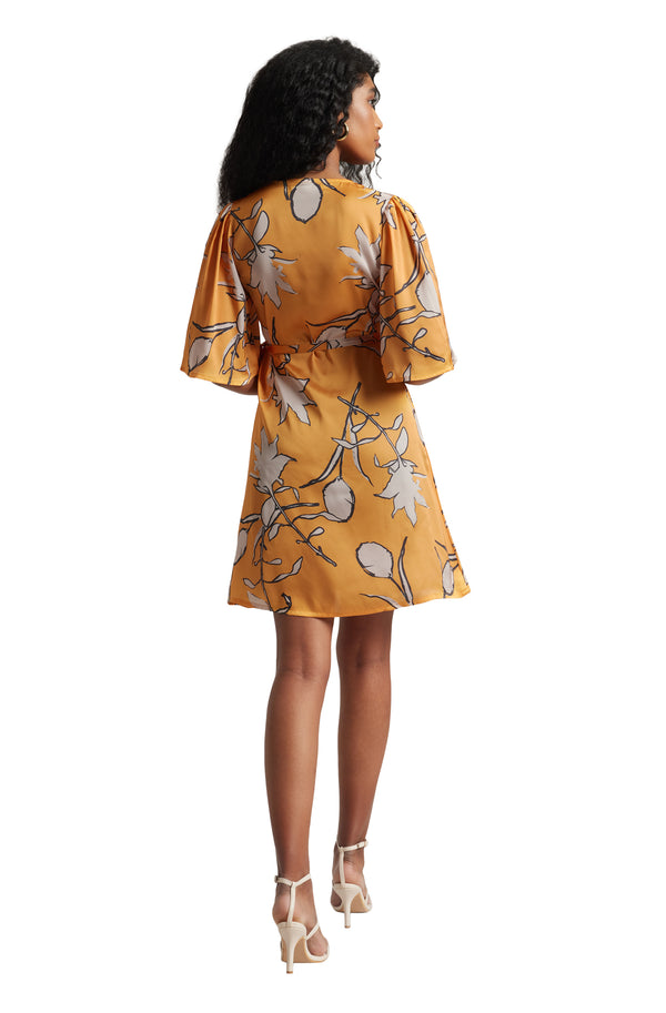 Zaccai Women's Mustard Satin Floral Dress - Distacart