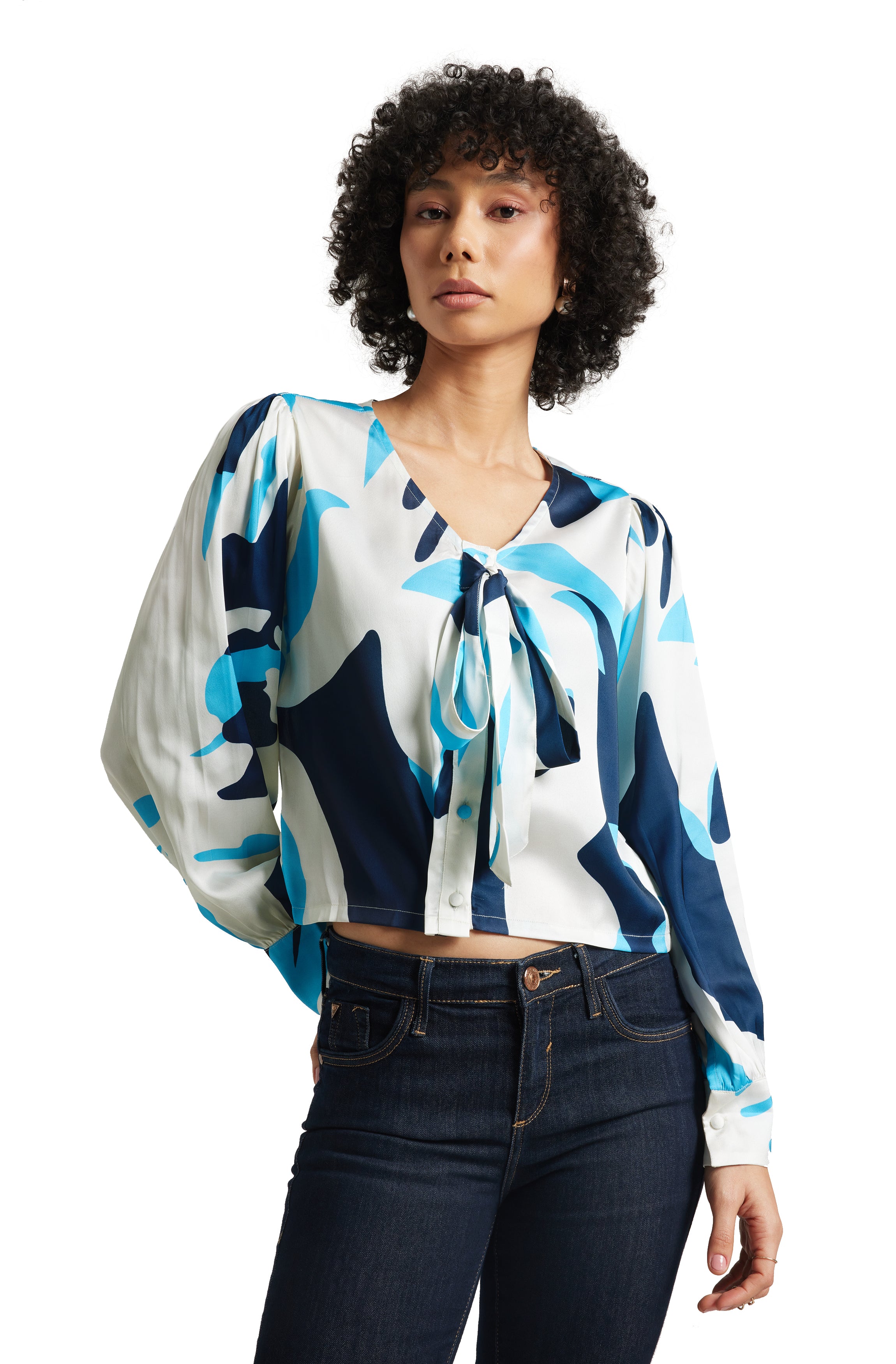 Zaccai Women's White Satin Abstract Top - Distacart