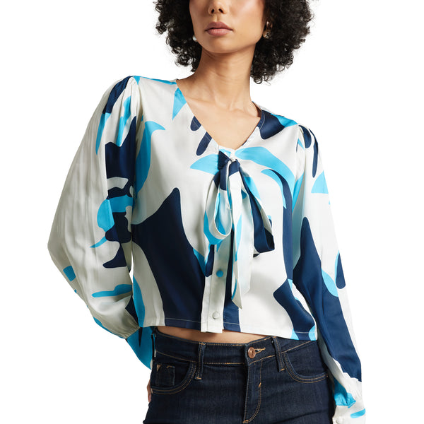 Zaccai Women's White Satin Abstract Top - Distacart