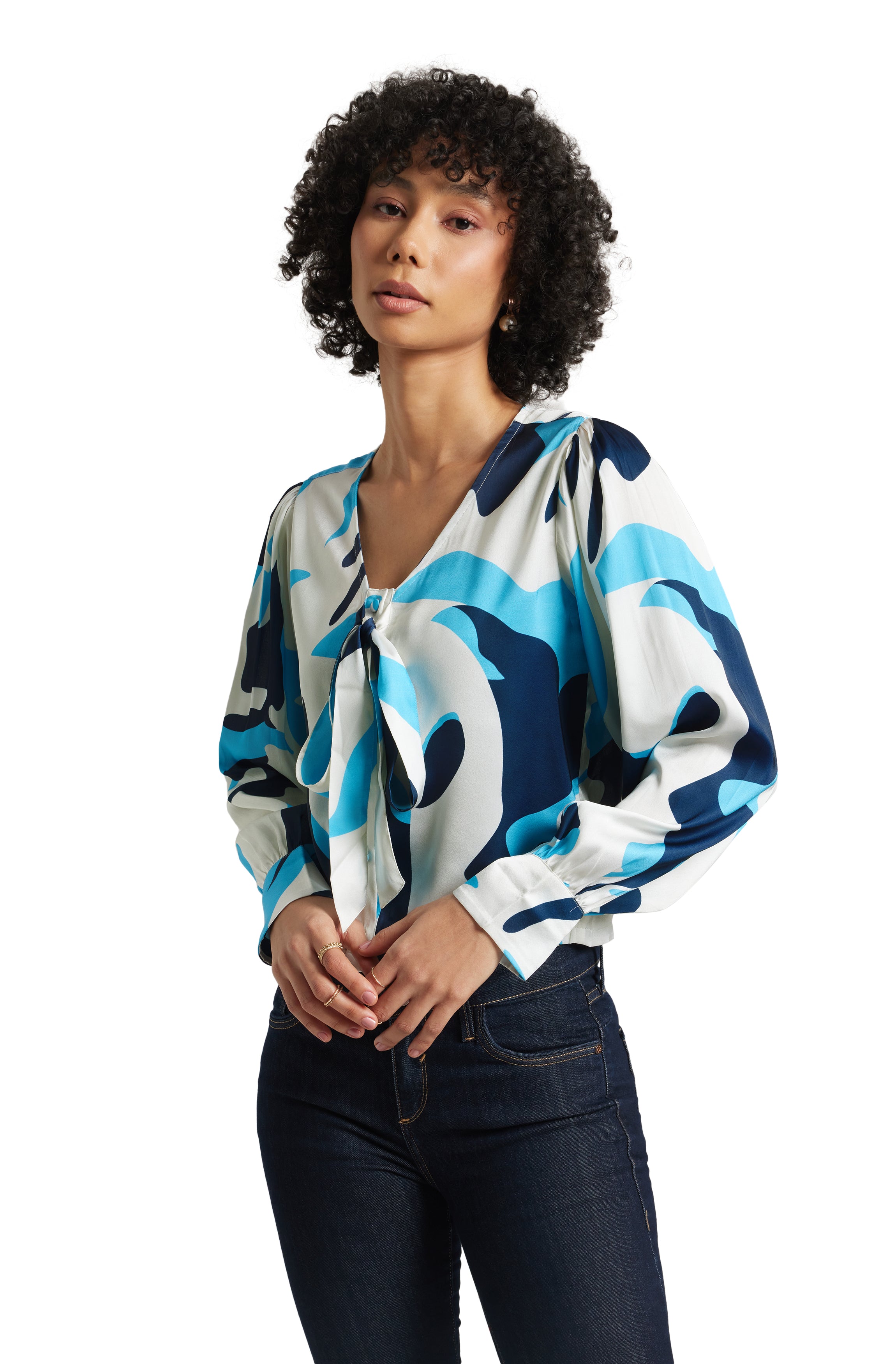 Zaccai Women's White Satin Abstract Top - Distacart