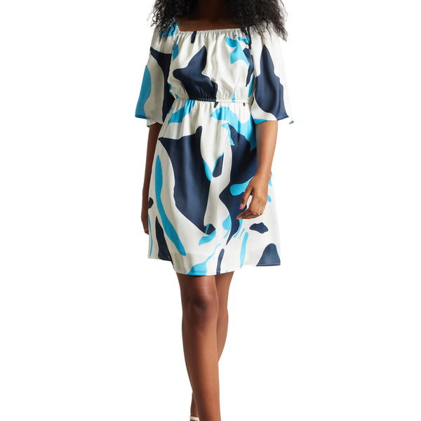 Zaccai Women's Off White Satin Abstract Dress - Distacart