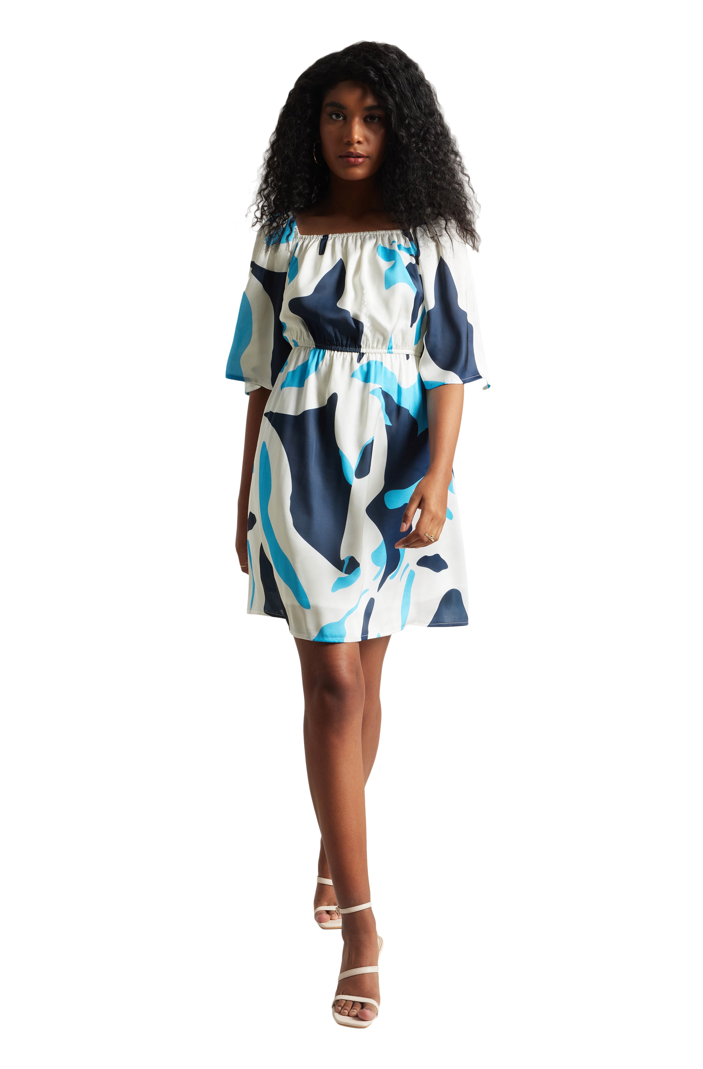 Zaccai Women's Off White Satin Abstract Dress - Distacart
