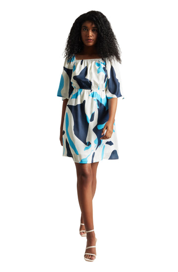 Zaccai Women's Off White Satin Abstract Dress - Distacart
