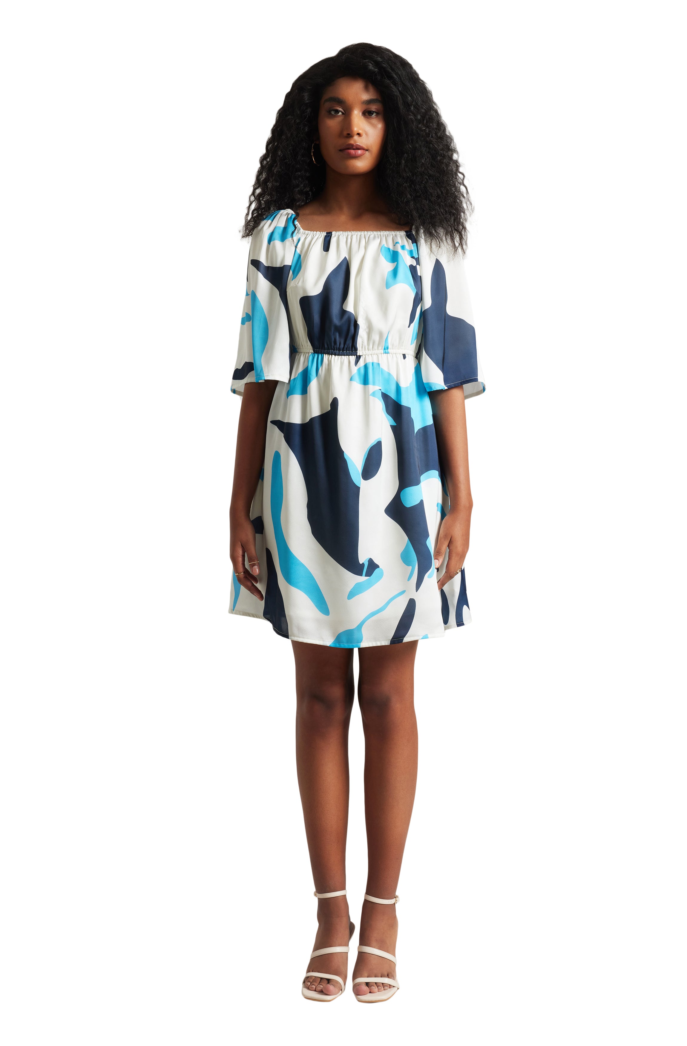 Zaccai Women's Off White Satin Abstract Dress - Distacart