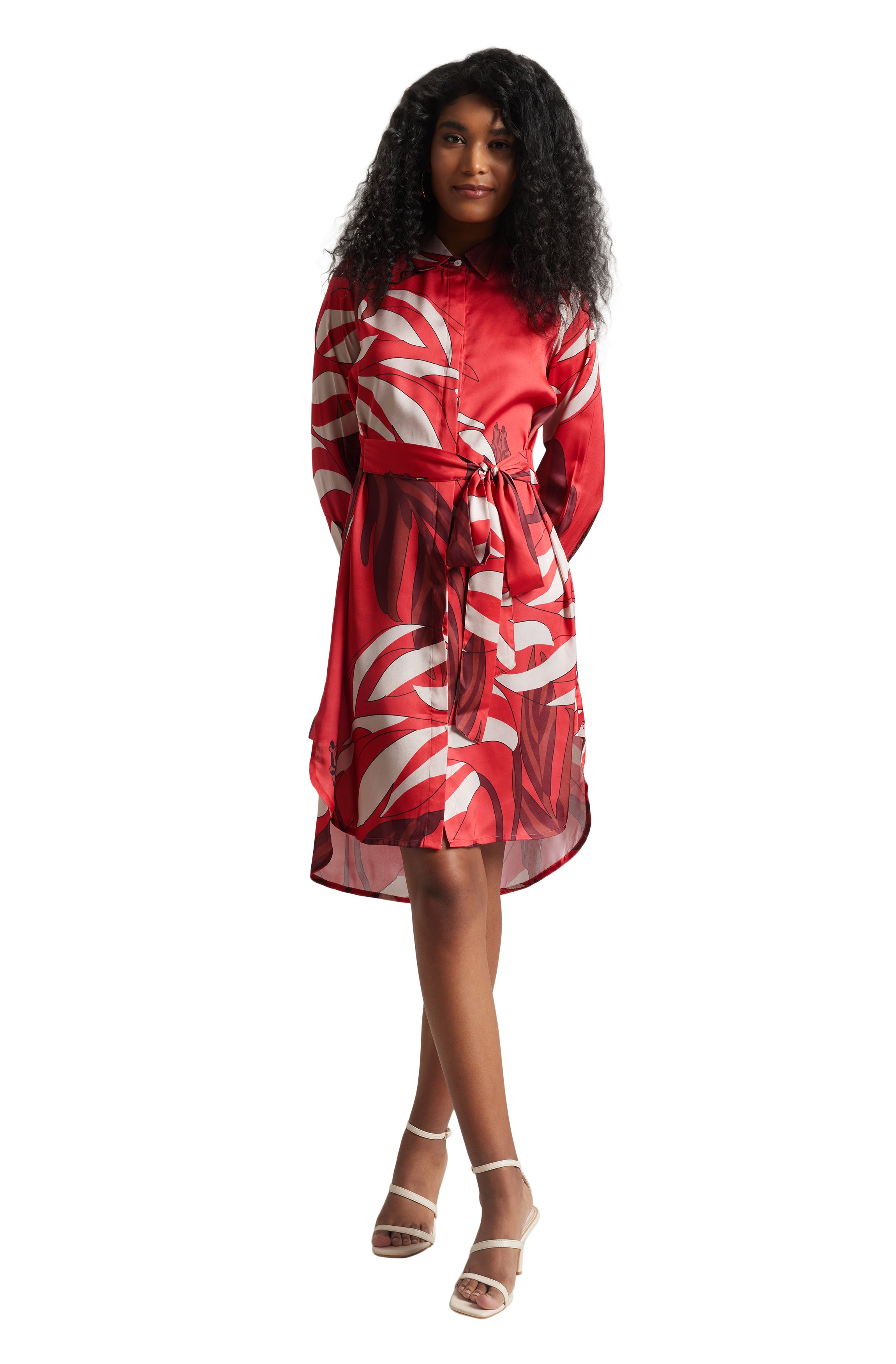 Zaccai Women's Red Satin Abstract Dress - Distacart