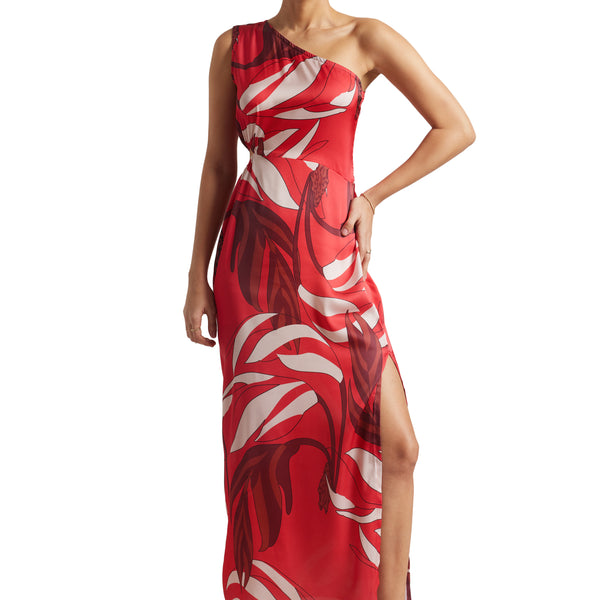 Zaccai Women's Red Satin Abstract Dress - Distacart