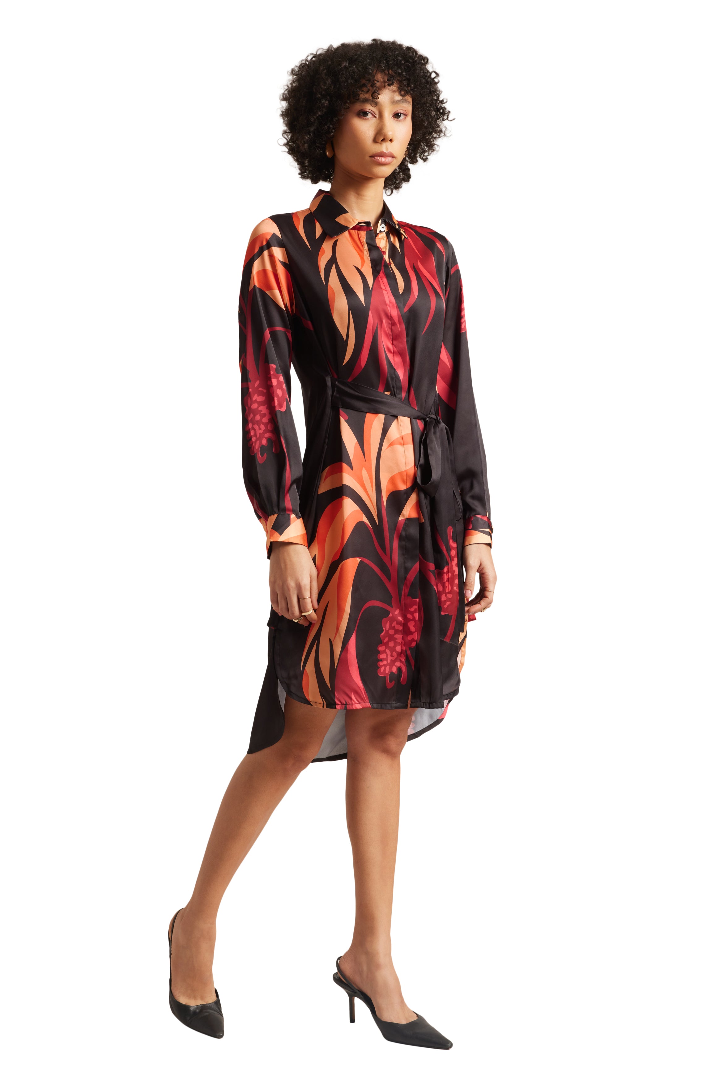 Zaccai Women's Black Satin Abstract Dress - Distacart