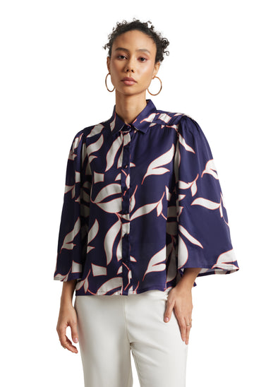 Zaccai Women's Purple Satin Abstract Top - Distacart