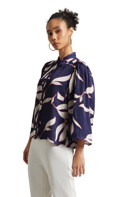 Zaccai Women's Purple Satin Abstract Top - Distacart