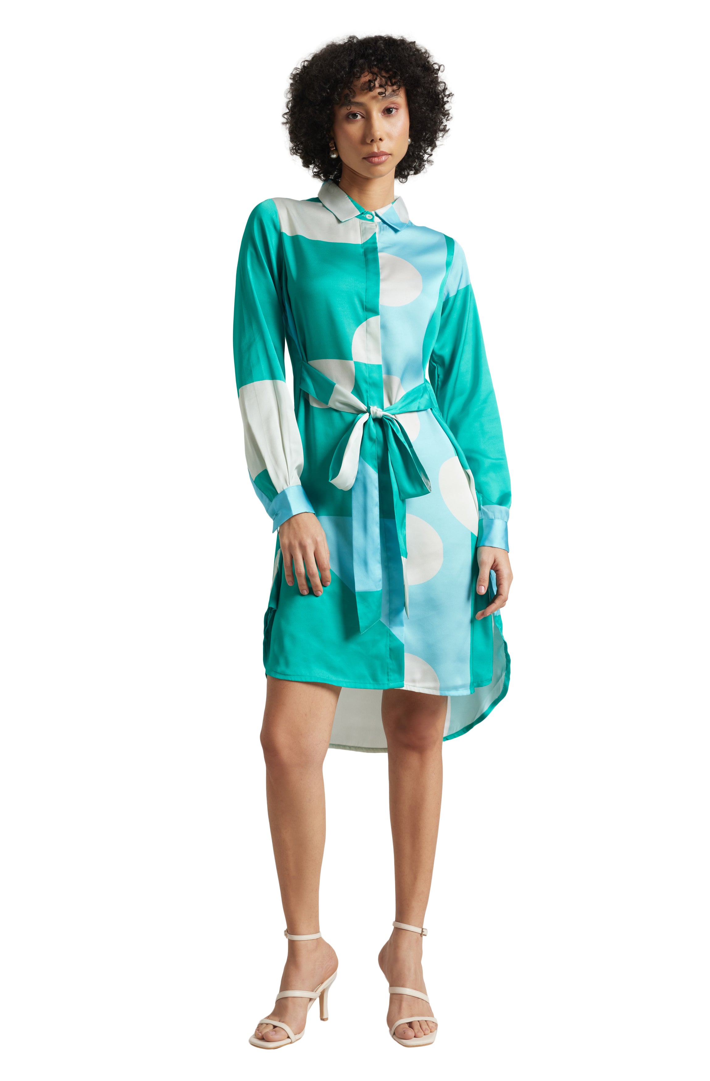 Zaccai Women's Mint Satin Abstract Dress - Distacart