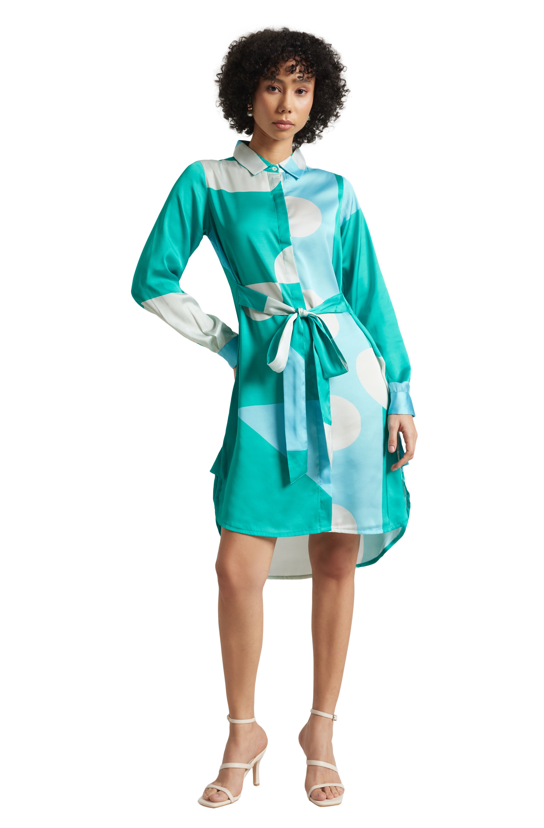 Zaccai Women's Mint Satin Abstract Dress - Distacart