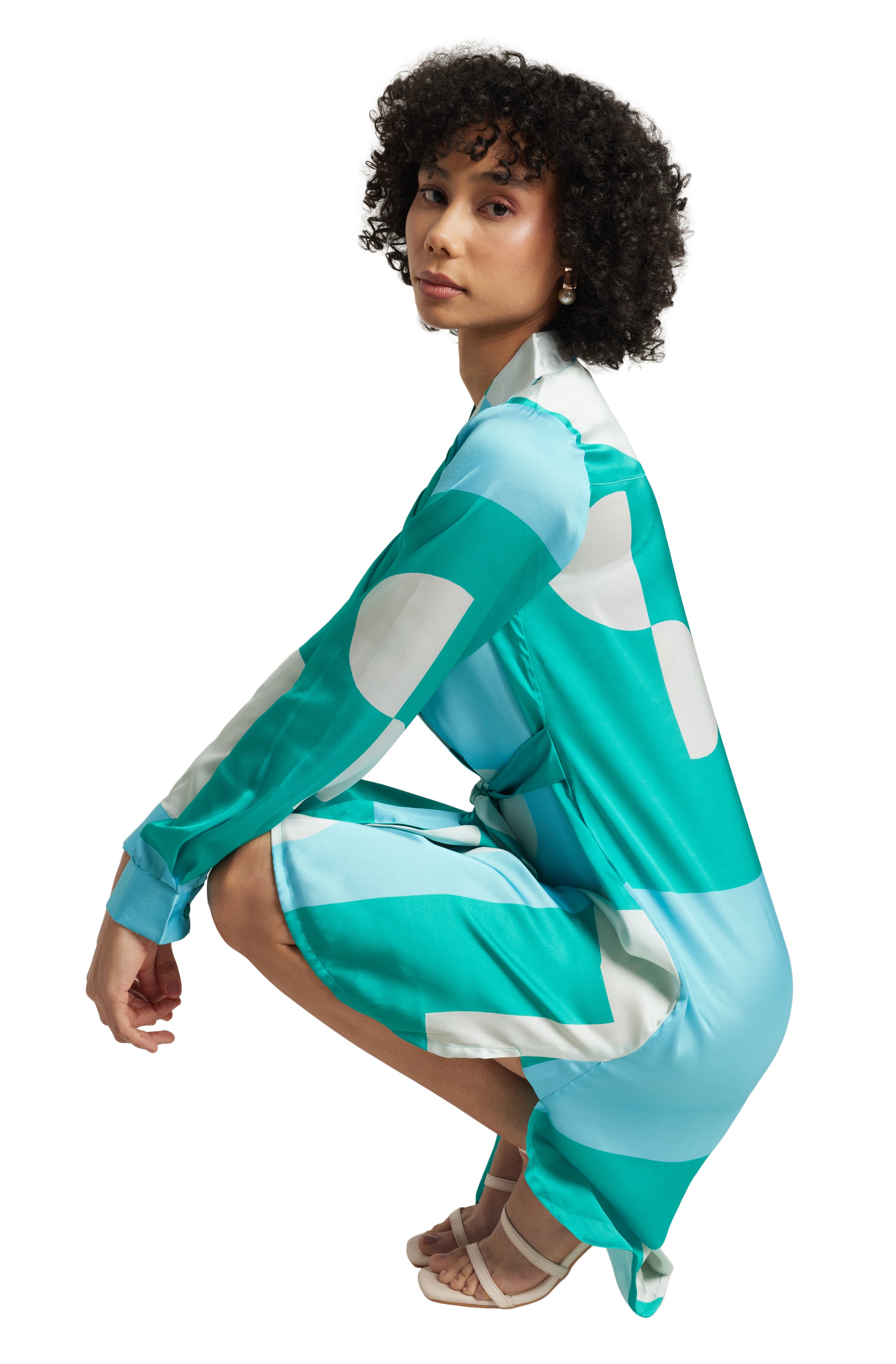 Zaccai Women's Mint Satin Abstract Dress - Distacart