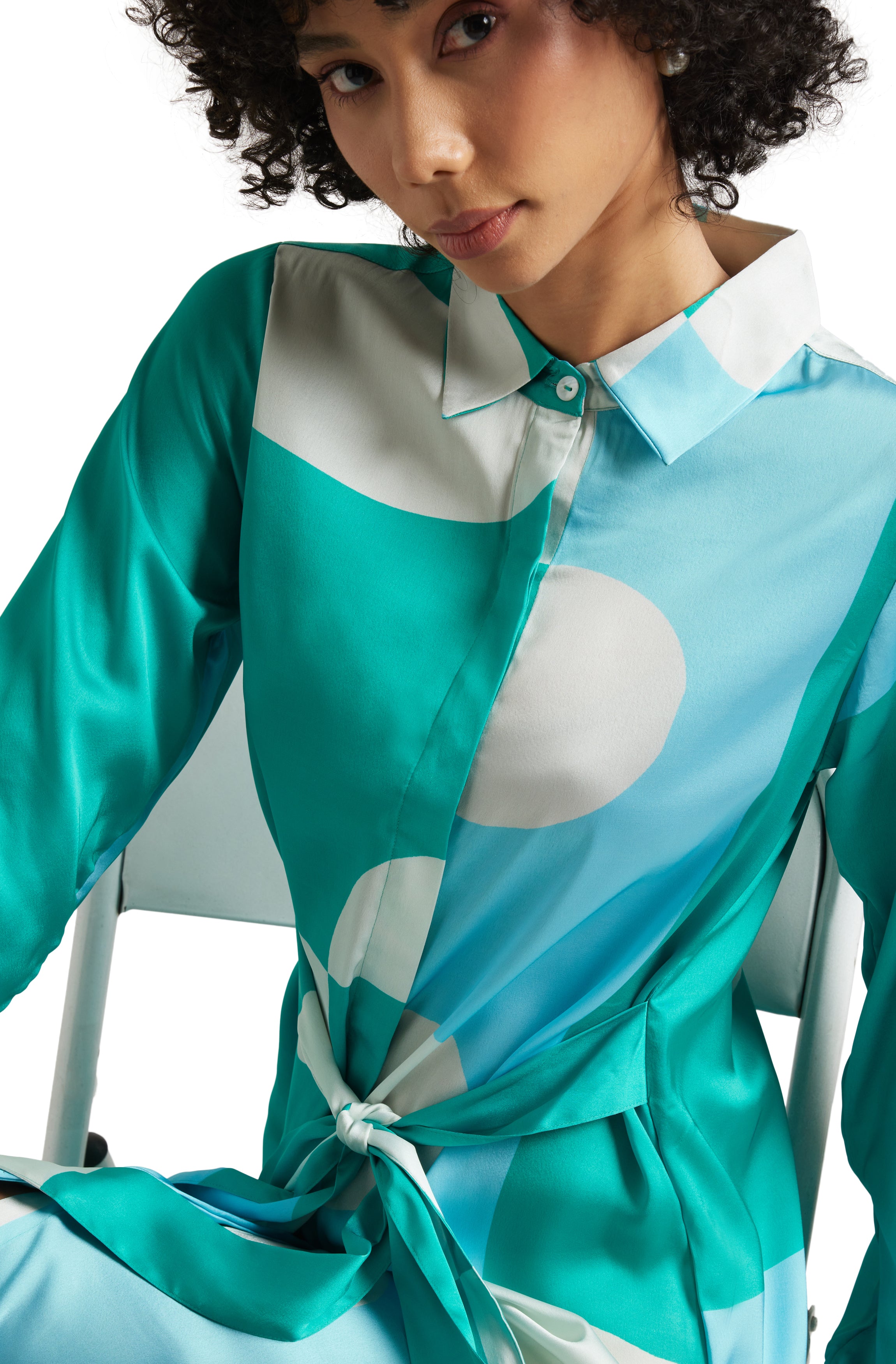 Zaccai Women's Mint Satin Abstract Dress - Distacart