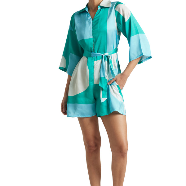 Zaccai Women's Mint Satin Colourblocked Jumpsuit - Distacart