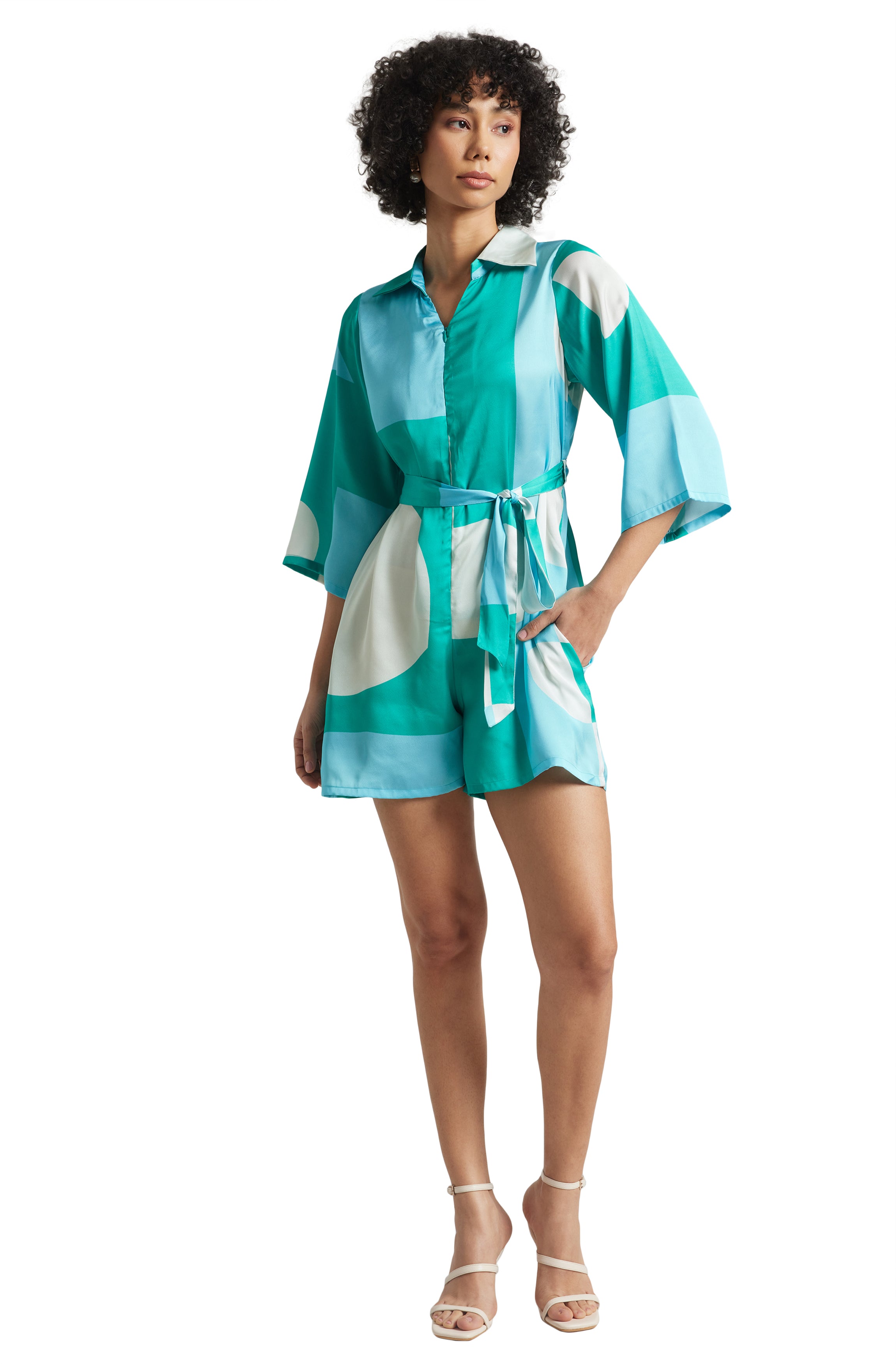 Zaccai Women's Mint Satin Colourblocked Jumpsuit - Distacart