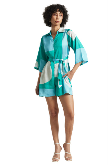 Zaccai Women's Mint Satin Colourblocked Jumpsuit - Distacart