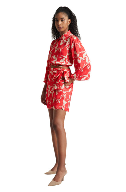 Zaccai Women's Red Satin Abstract Co-ord Set - Distacart
