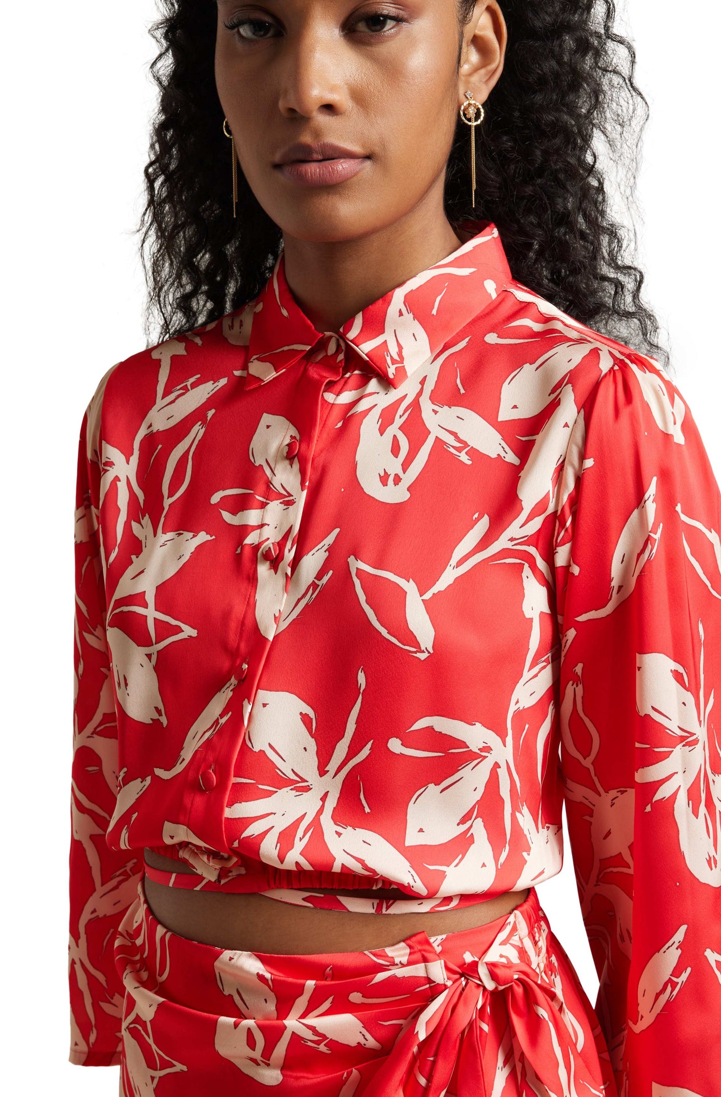 Zaccai Women's Red Satin Abstract Co-ord Set - Distacart