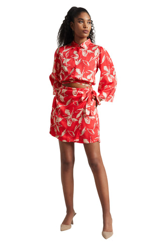 Zaccai Women's Red Satin Abstract Co-ord Set - Distacart