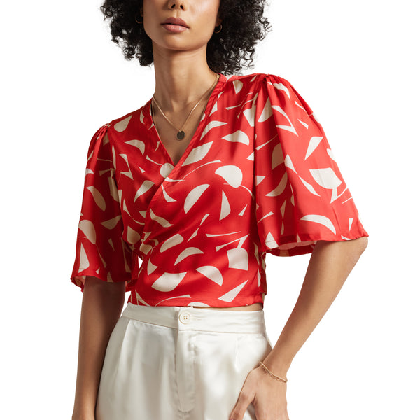 Zaccai Women's Red Satin Abstract Top - Distacart