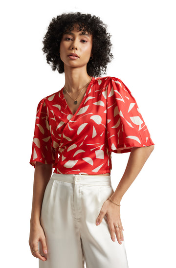 Zaccai Women's Red Satin Abstract Top - Distacart