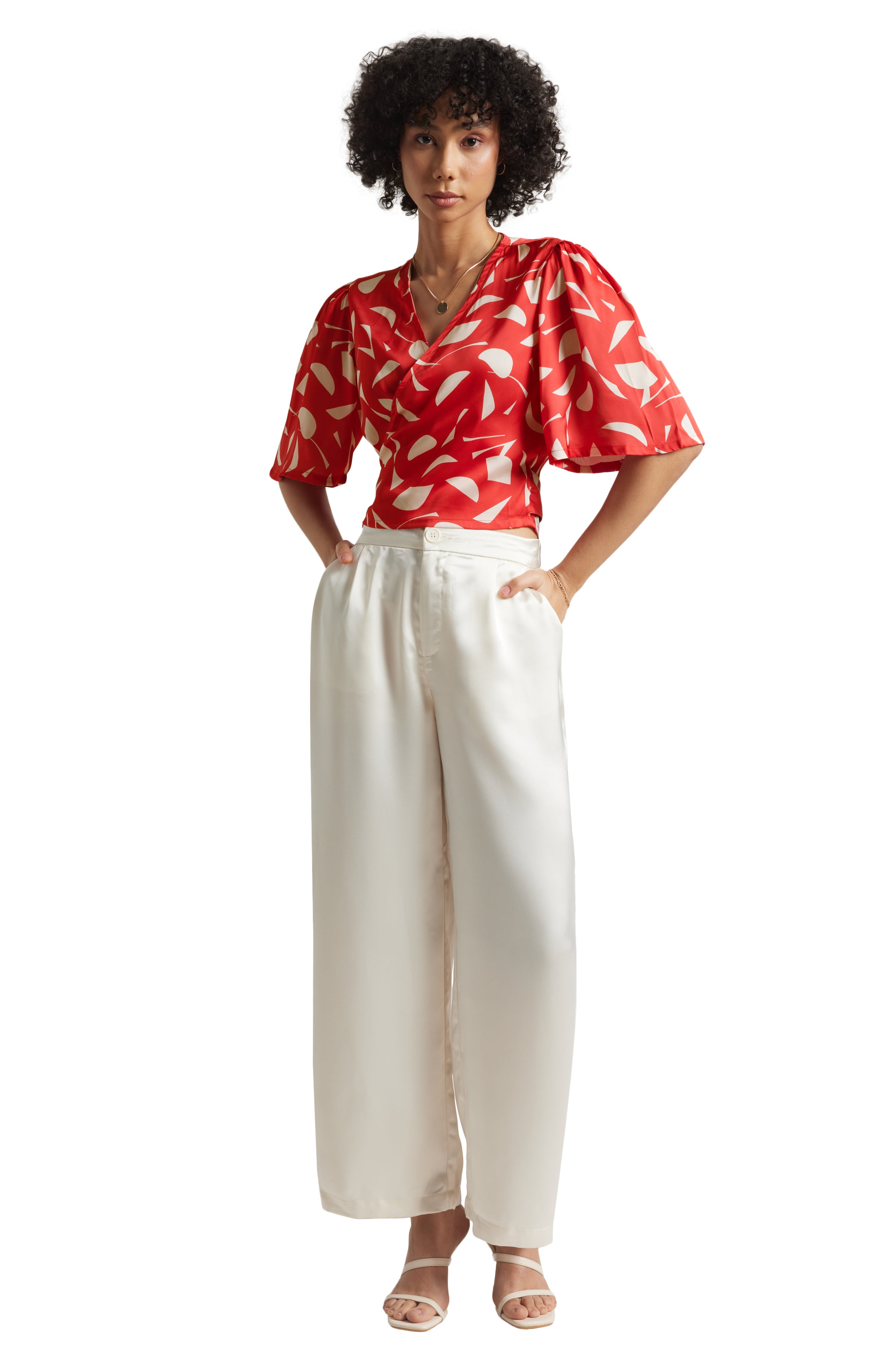 Zaccai Women's Red Satin Abstract Top - Distacart