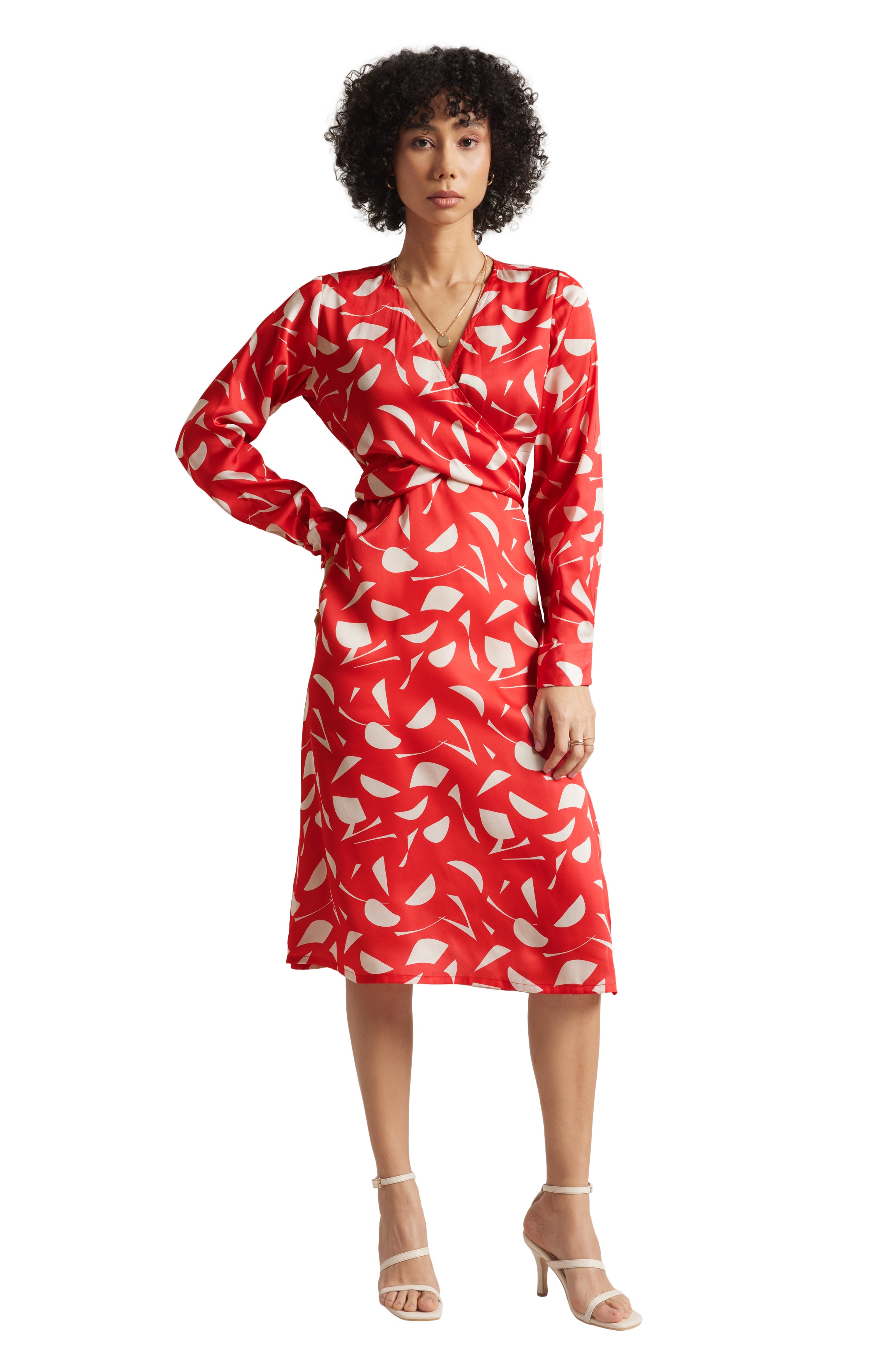 Zaccai Women's Red Satin Abstract Midi Dress - Distacart