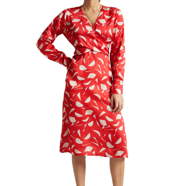 Zaccai Women's Red Satin Abstract Midi Dress - Distacart