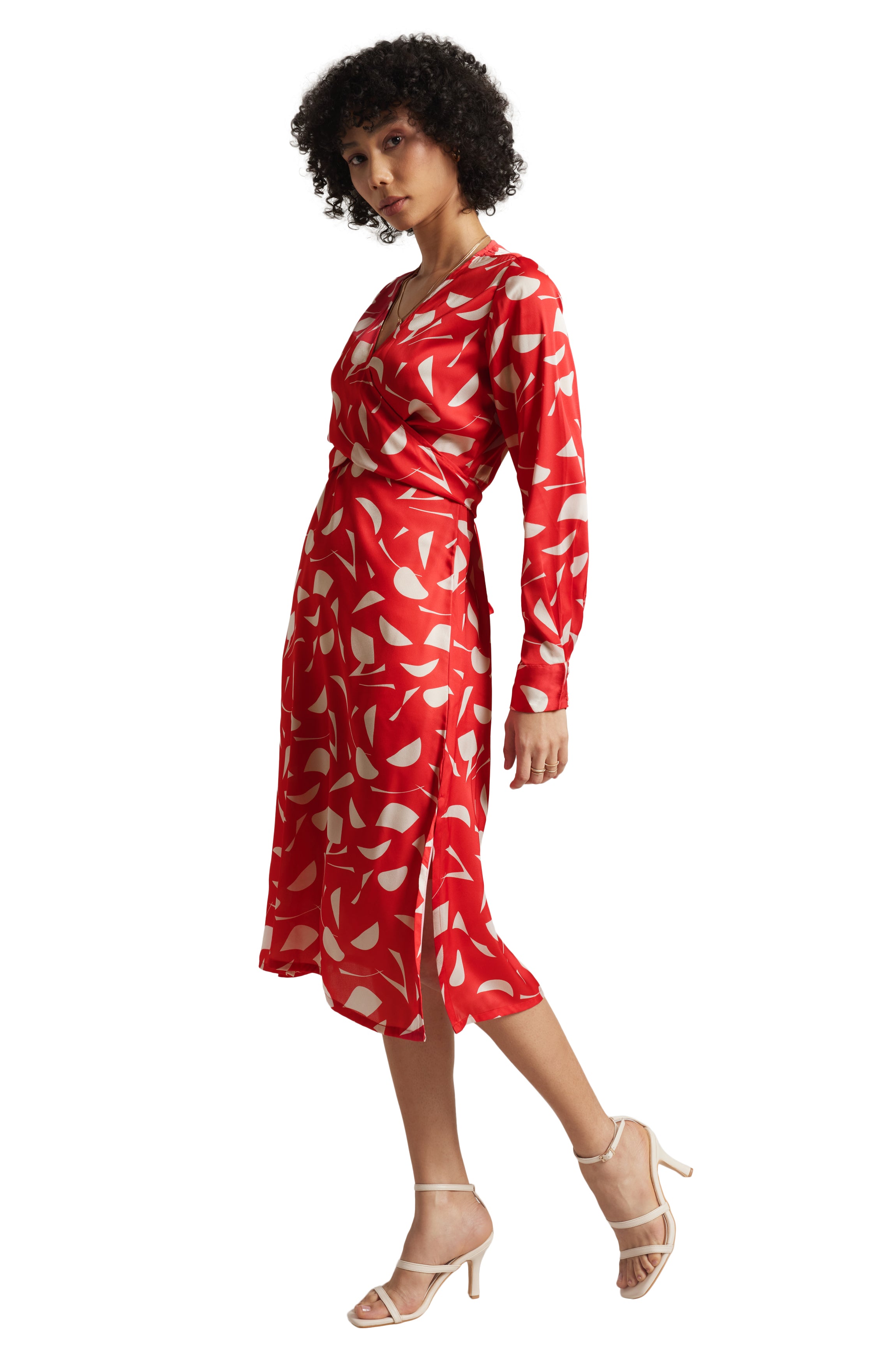 Zaccai Women's Red Satin Abstract Midi Dress - Distacart