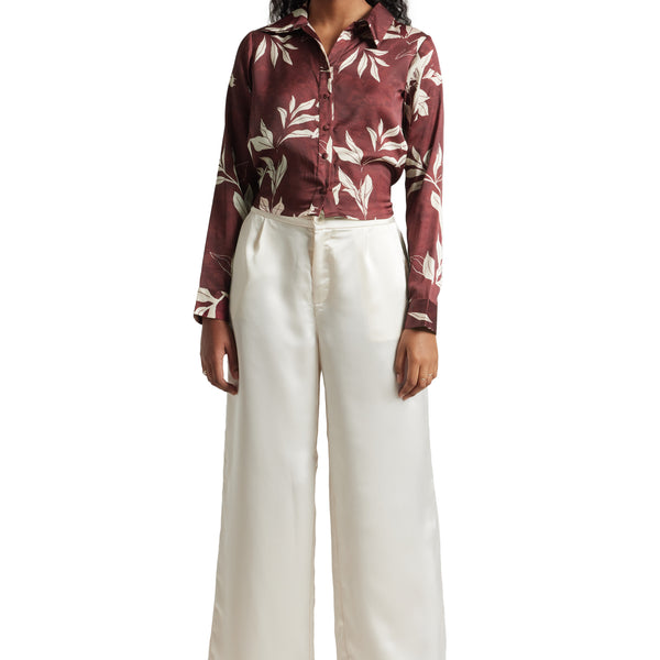 Zaccai Women's Brown Satin Abstract Top - Distacart