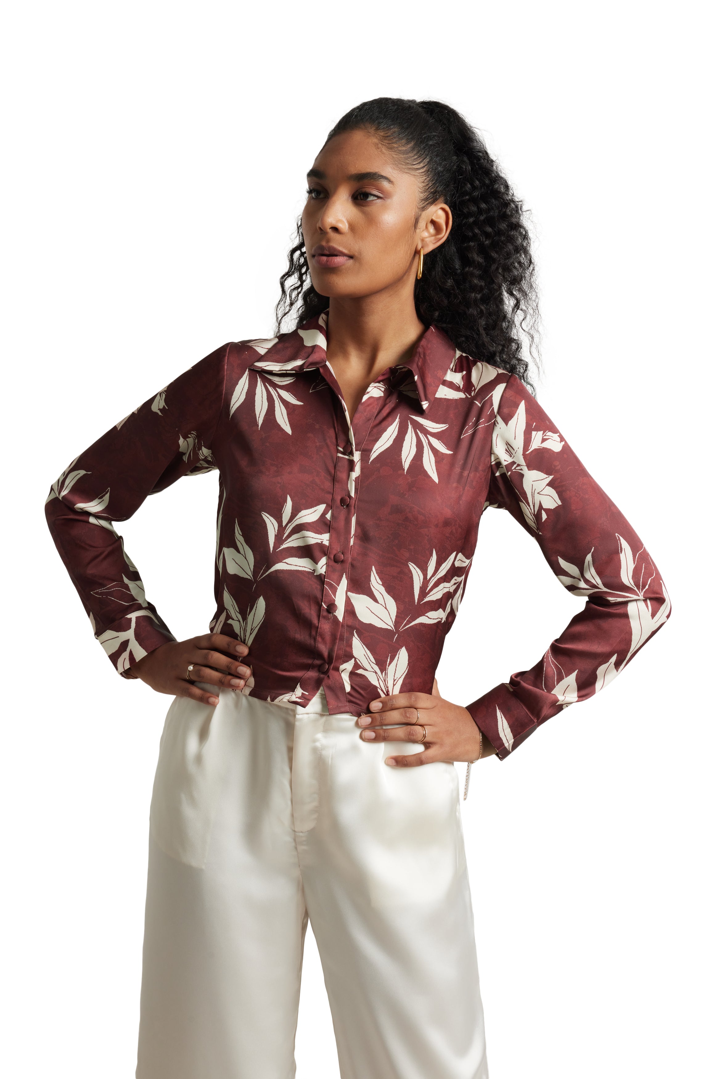 Zaccai Women's Brown Satin Abstract Top - Distacart