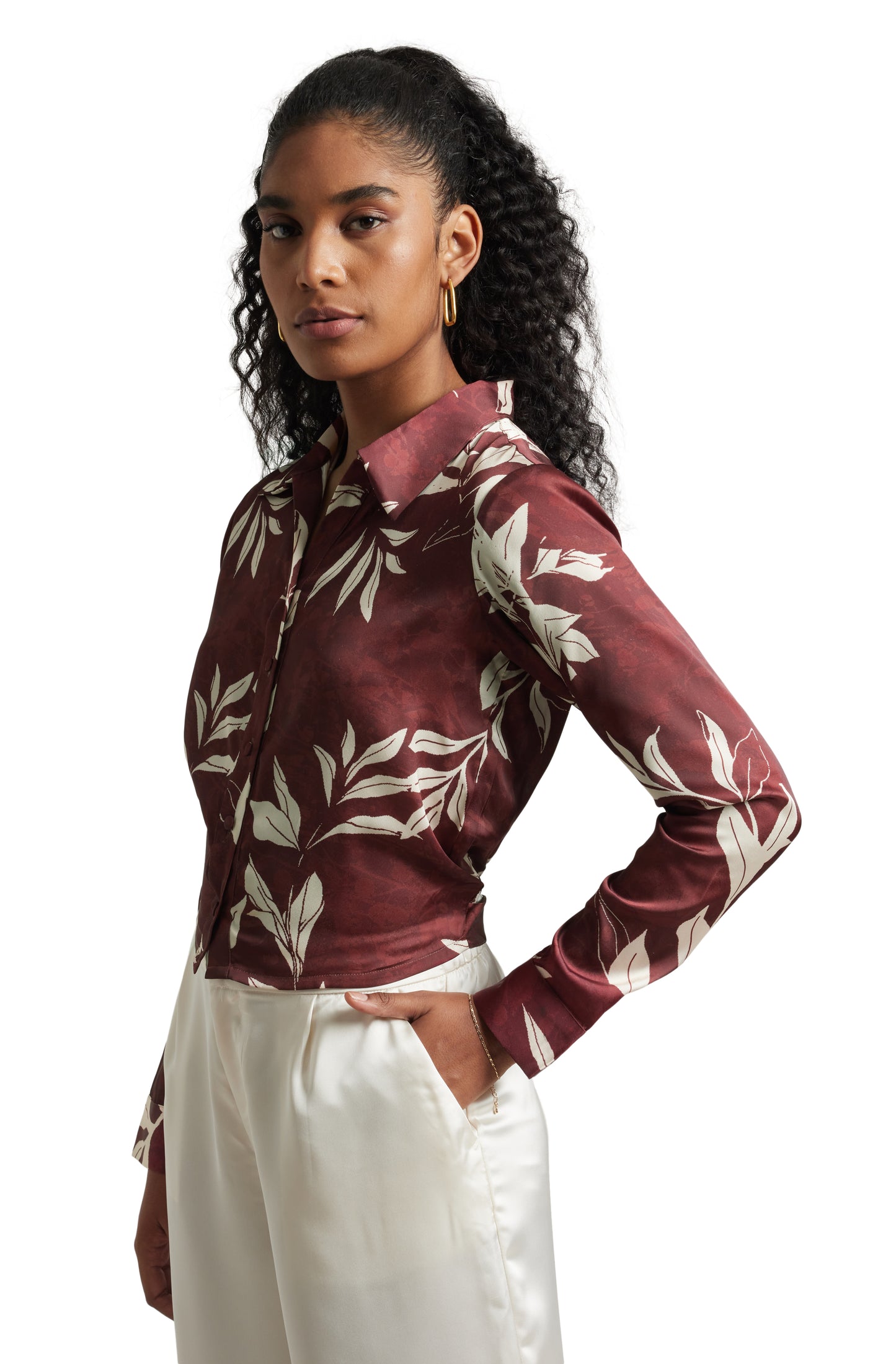 Zaccai Women's Brown Satin Abstract Top - Distacart