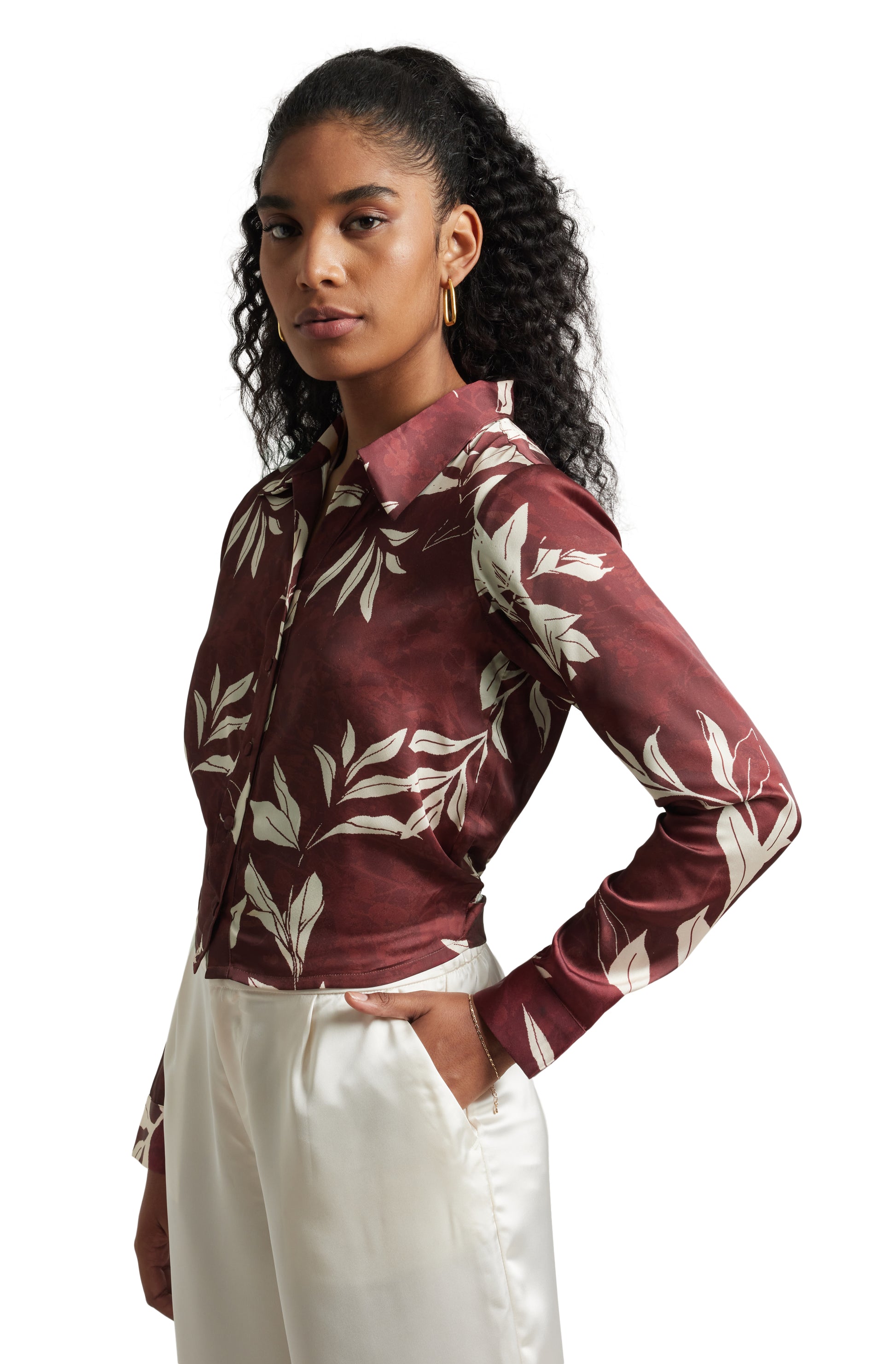 Zaccai Women's Brown Satin Abstract Top - Distacart