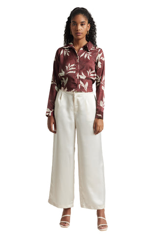 Zaccai Women's Brown Satin Abstract Top - Distacart
