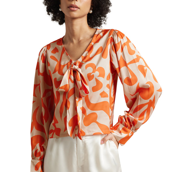 Zaccai Women's Orange Satin Abstract Top - Distacart
