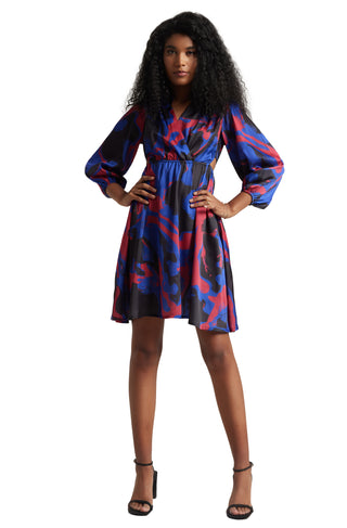 Zaccai Women's Blue Satin Abstract Dress - Distacart