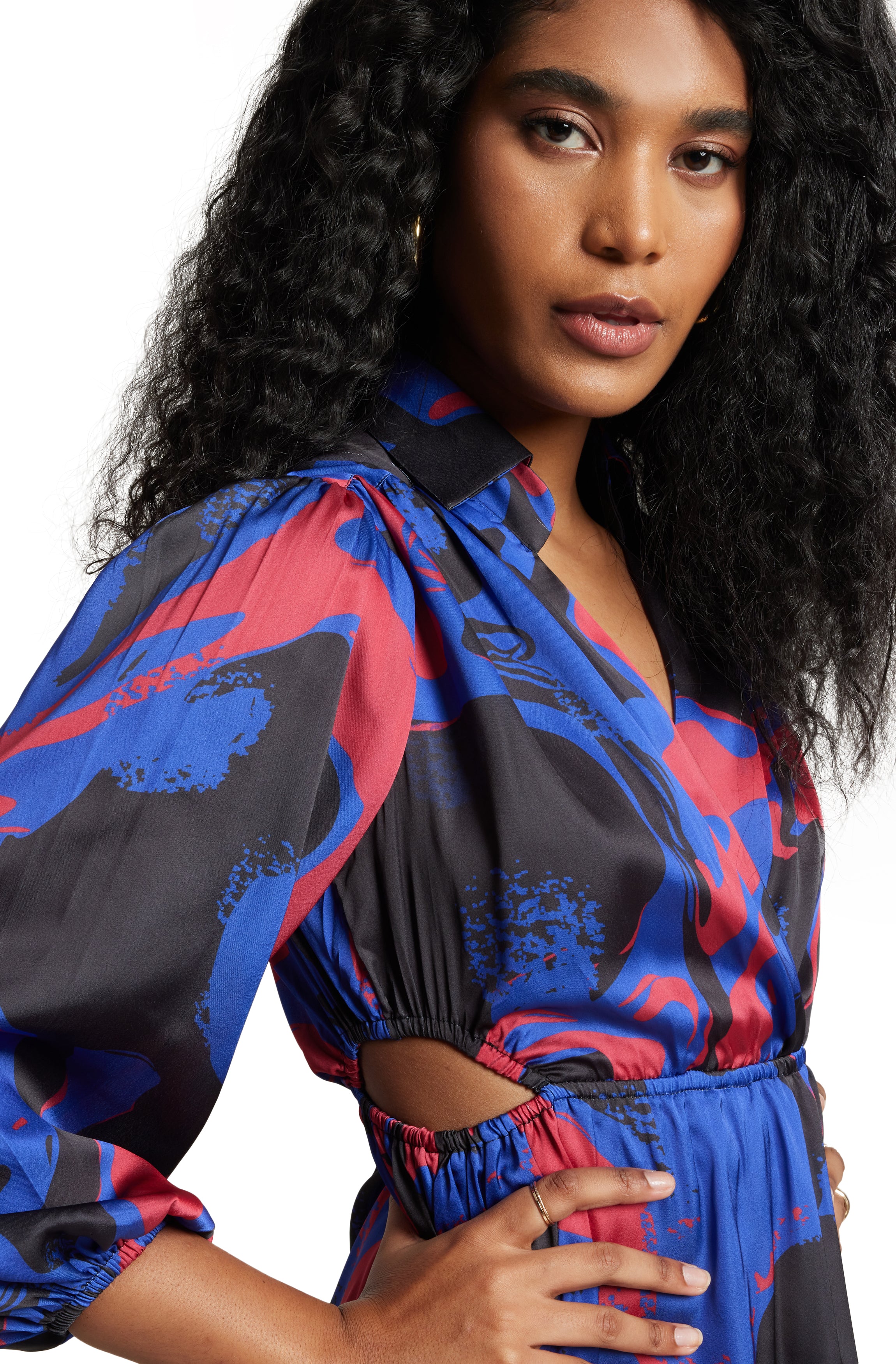 Zaccai Women's Blue Satin Abstract Dress - Distacart