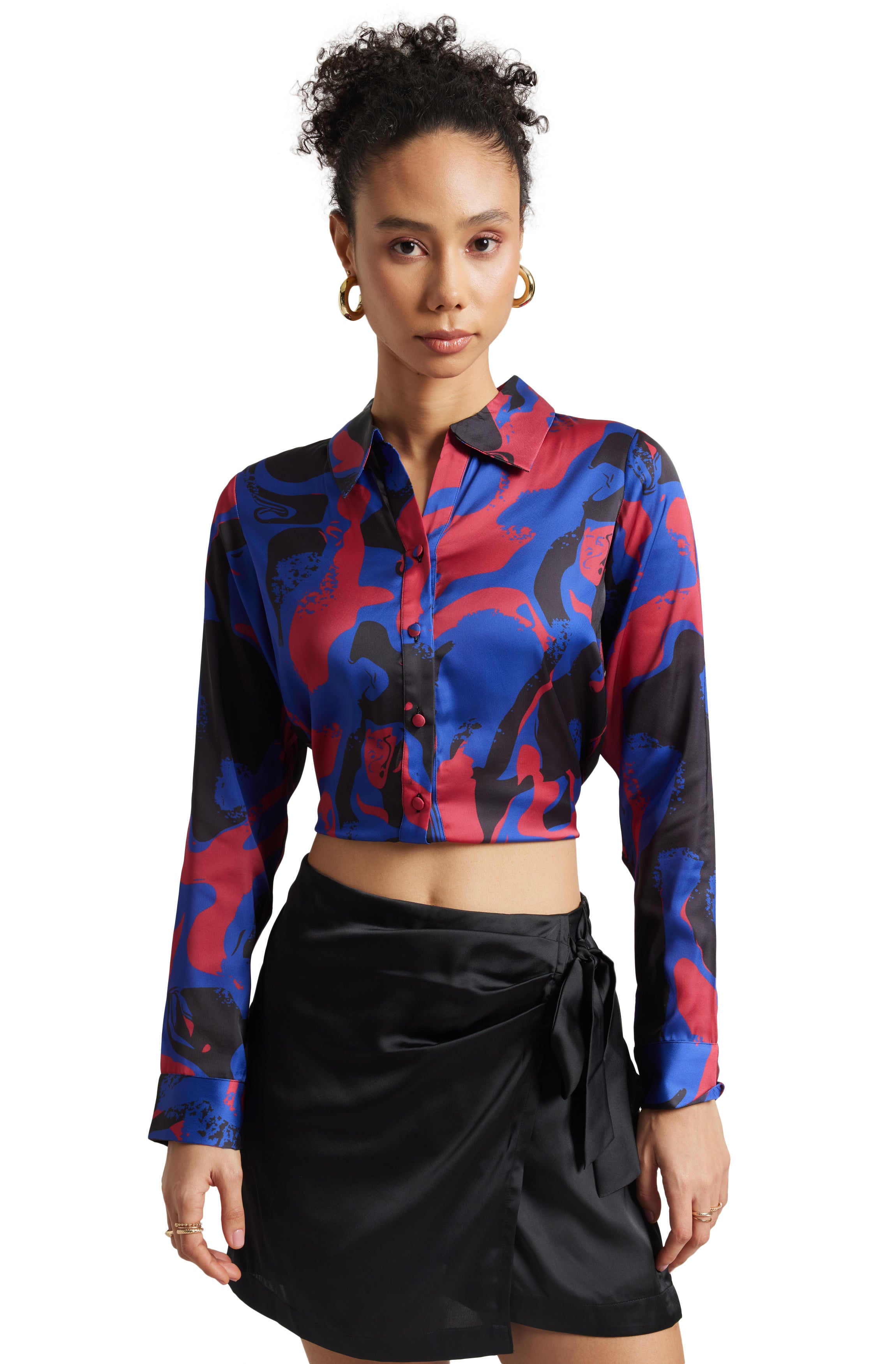 Zaccai Women's Blue Satin Abstract Top - Distacart