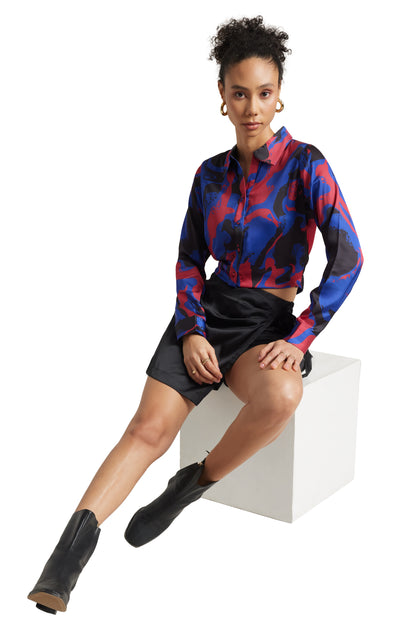 Zaccai Women's Blue Satin Abstract Top - Distacart