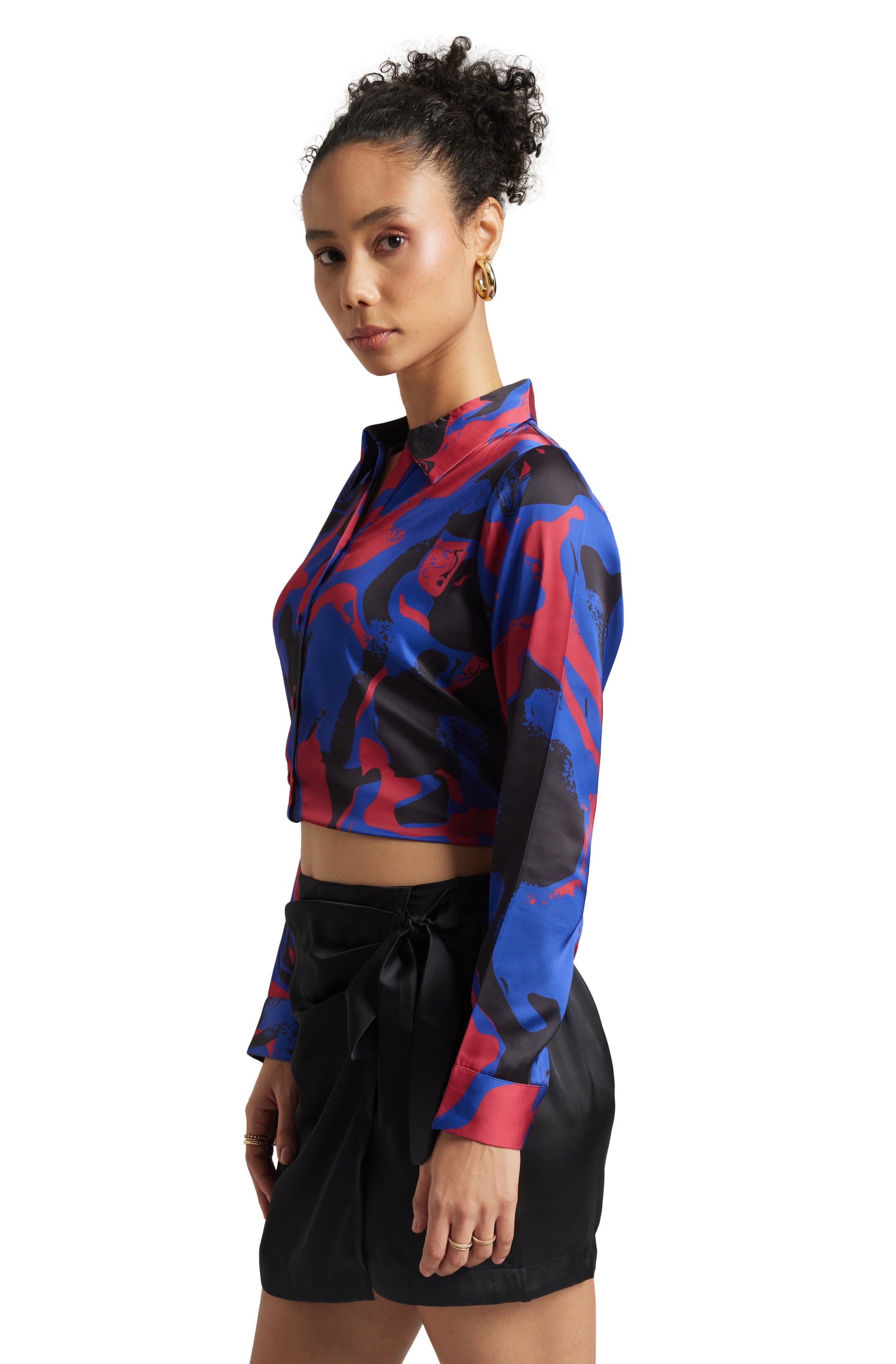 Zaccai Women's Blue Satin Abstract Top - Distacart