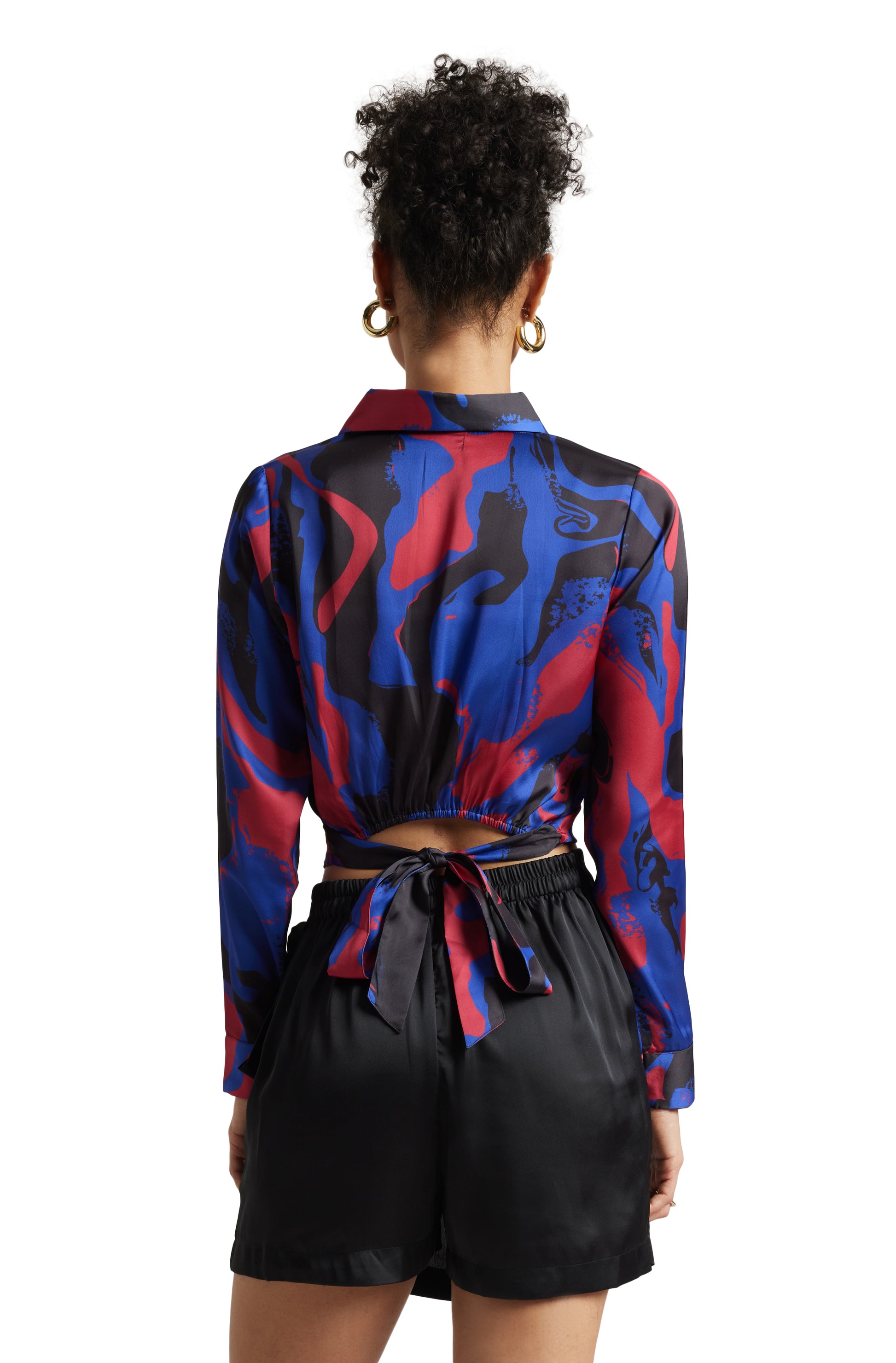 Zaccai Women's Blue Satin Abstract Top - Distacart